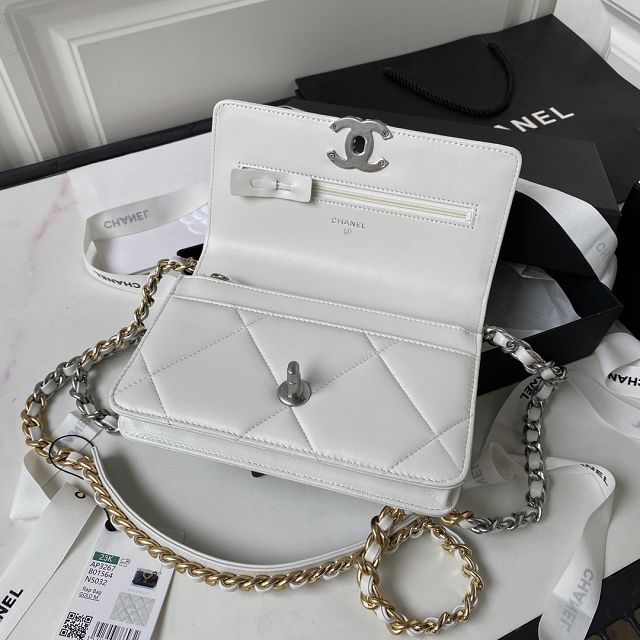 CC original lambskin 19 wallet on chain AP3267 white