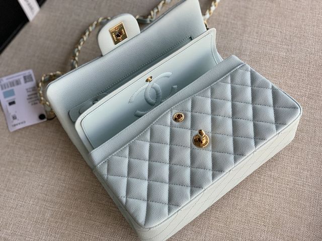 CC original grained calfskin small flap bag A01113 light blue