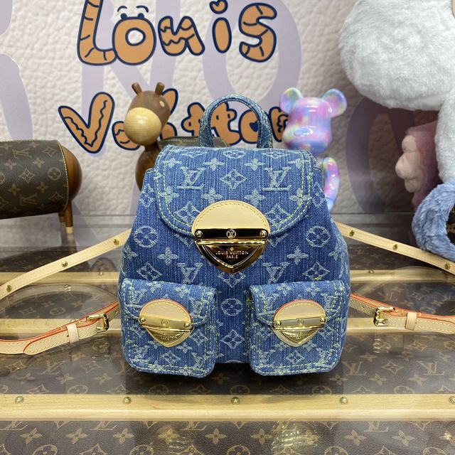 2024 Louis vuitton original denim mini backpack M46836 blue