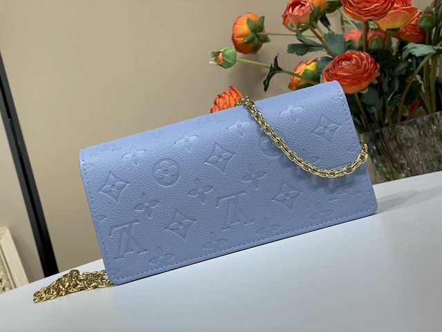 Louis vuitton original calfskin wallet on chain lily M82509 blue