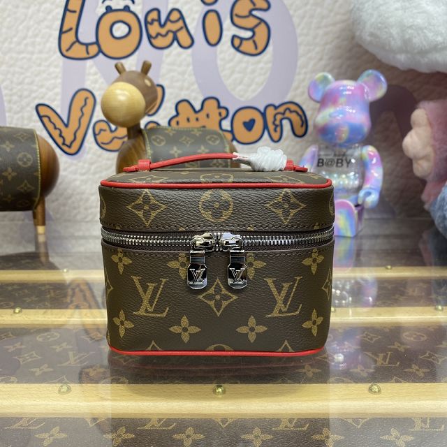 Louis vuitton original monogram nano nice cosmetic case M44936 red