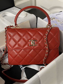 CC original lambskin top handle flap bag A92236 red