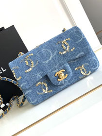 CC original denim mini flap bag A69900 blue