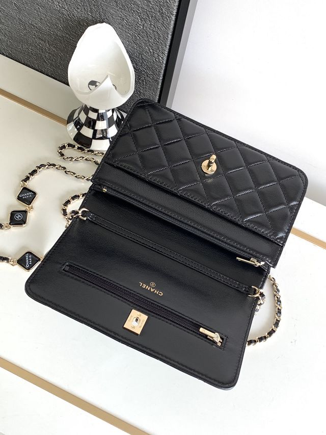 CC original lambskin wallet on chain AP3413 black