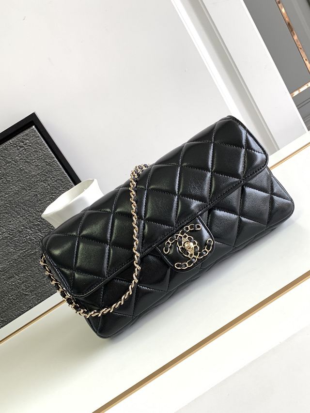 CC original lambskin clutch with chain AP3562 black 