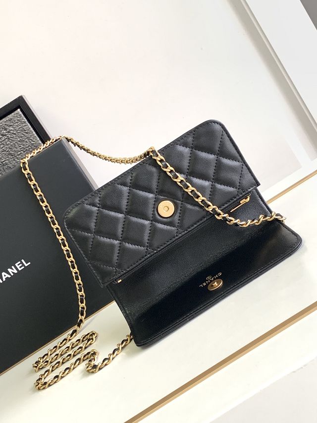 CC original lambskin clutch with chain AP3567 black