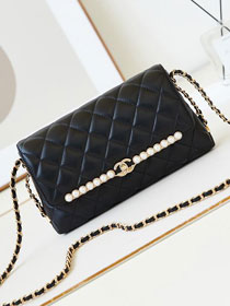 CC original lambskin clutch with chain AS4452 black