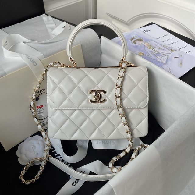 CC original lambskin mini top handle flap bag AS4654 white