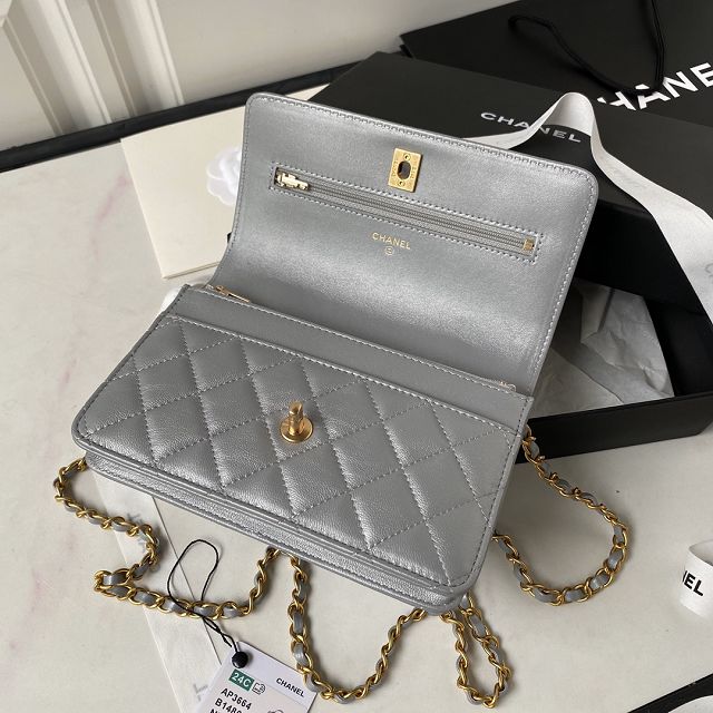 CC original lambskin wallet on chain AP3664 grey