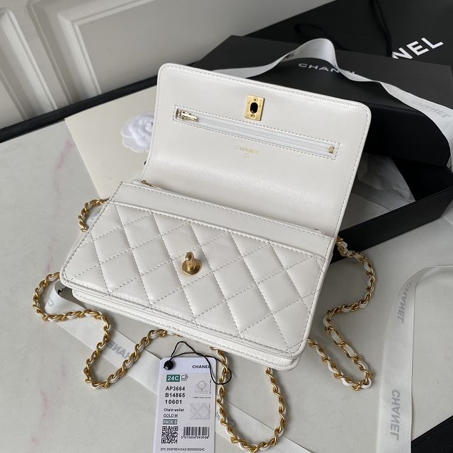 CC original lambskin wallet on chain AP3664 white