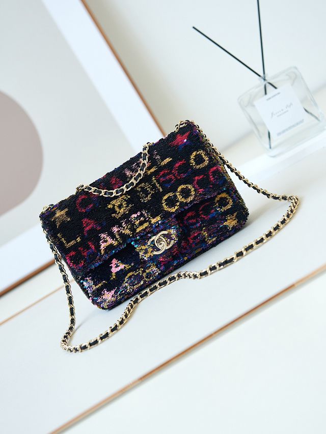 CC original sequins small flap bag AS4561 black