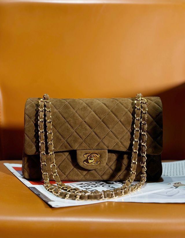 CC original suede leather medium flap bag A01112 dark brown