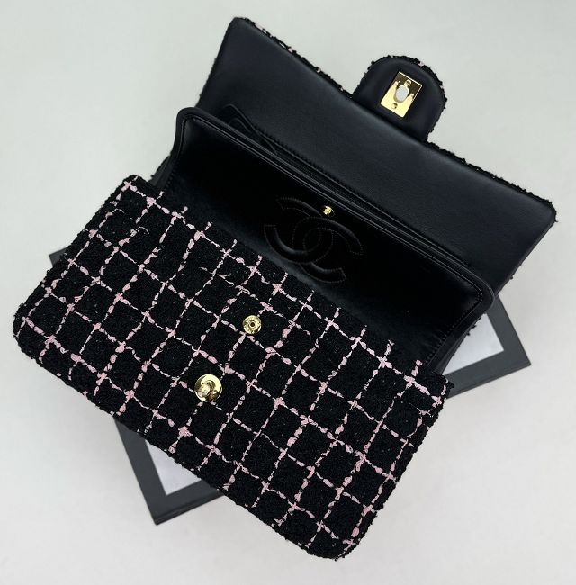 CC original tweed medium flap bag A01112 black&pink