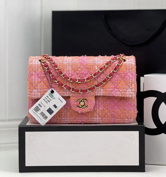 CC original tweed medium flap bag A01112 pink