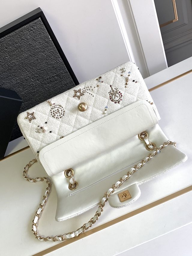 CC original tweed medium flap bag A01112 white