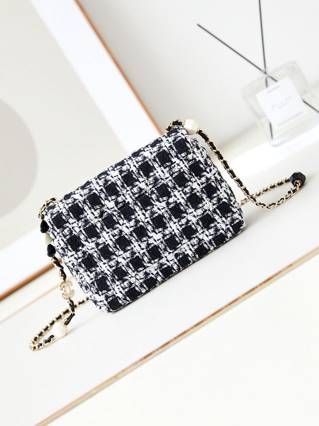 2024 CC original tweed small flap bag AS3783 black