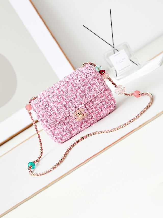 2024 CC original tweed small flap bag AS3783 pink