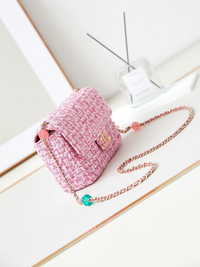 2024 CC original tweed small flap bag AS3783 pink