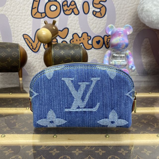 Louis vuitton original denim pochette cosmetique M24316 blue	