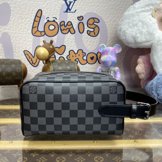 Louis vuitton original damier graphite locker dopp kit N83114