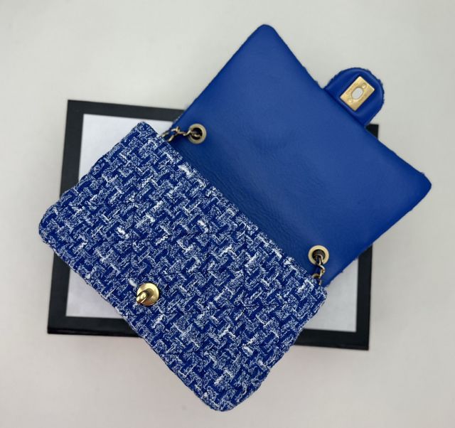 2024 CC original tweed small flap bag AS4151 blue