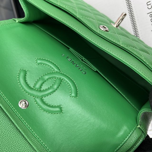 CC original grained calfskin small flap bag A01113 green