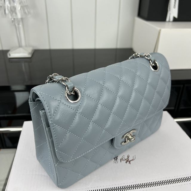 CC original grained calfskin small flap bag A01113 light blue