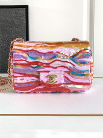 CC original sequins mini flap bag A69900 pink