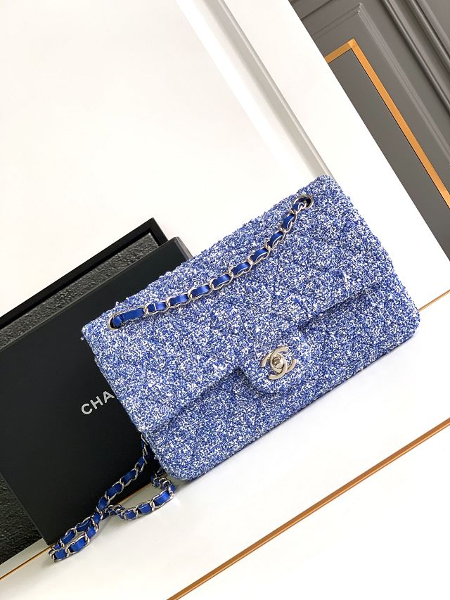 CC original tweed medium flap bag A01112 blue