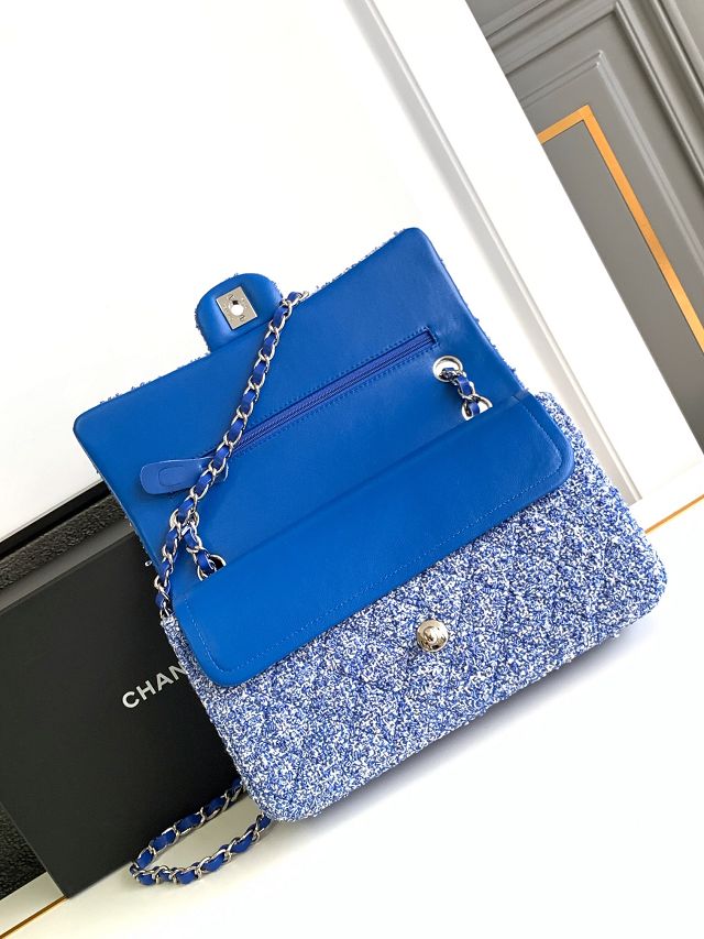 CC original tweed medium flap bag A01112 blue