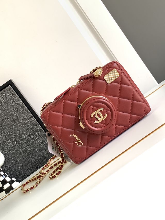 2024 CC original lambskin camera bag AS4817 red