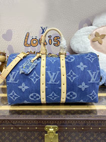 Louis vuitton original monogram denim keepall 45 M24315 blue