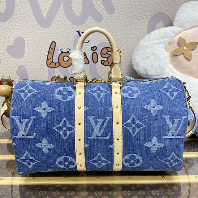 Louis vuitton original monogram denim keepall 45 M24315 blue