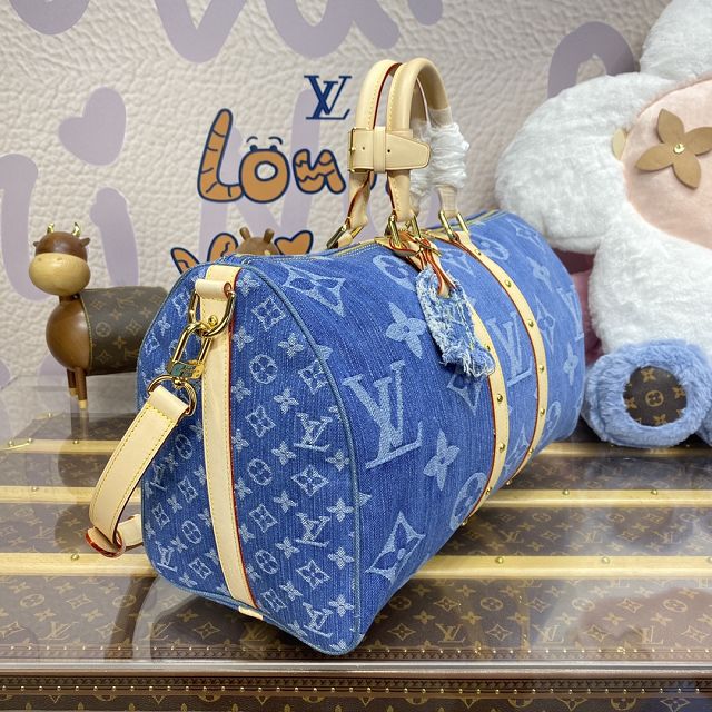 Louis vuitton original monogram denim keepall 45 M24315 blue