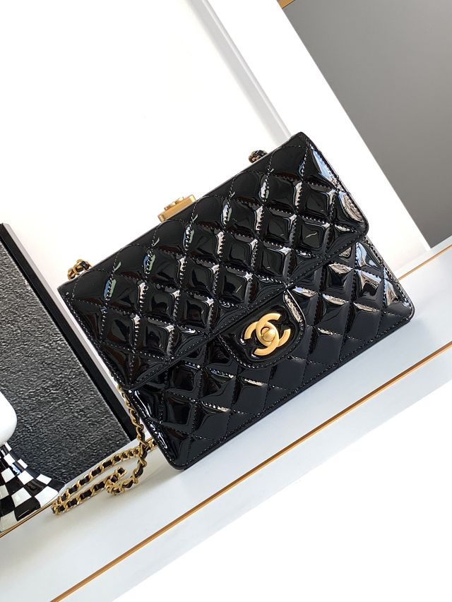 2024 CC original patent calfskin mini flap bag AS4653 black