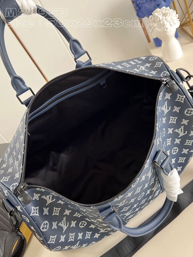 Louis vuitton original calfskin keepall bandouliere 50 M24953 blue