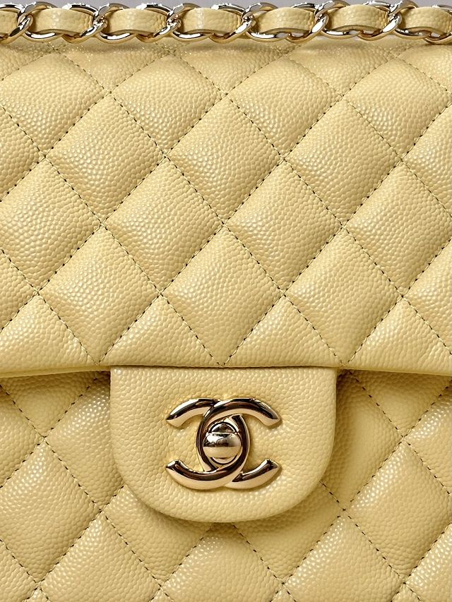 CC original grained calfskin medium flap bag A01112 yellow