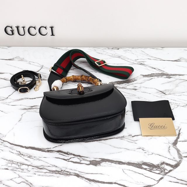GG original patent calfskin small top handle bag 675797 black