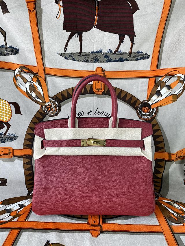 Hermes original epsom leather birkin 25 bag H25-3 rouge grenat