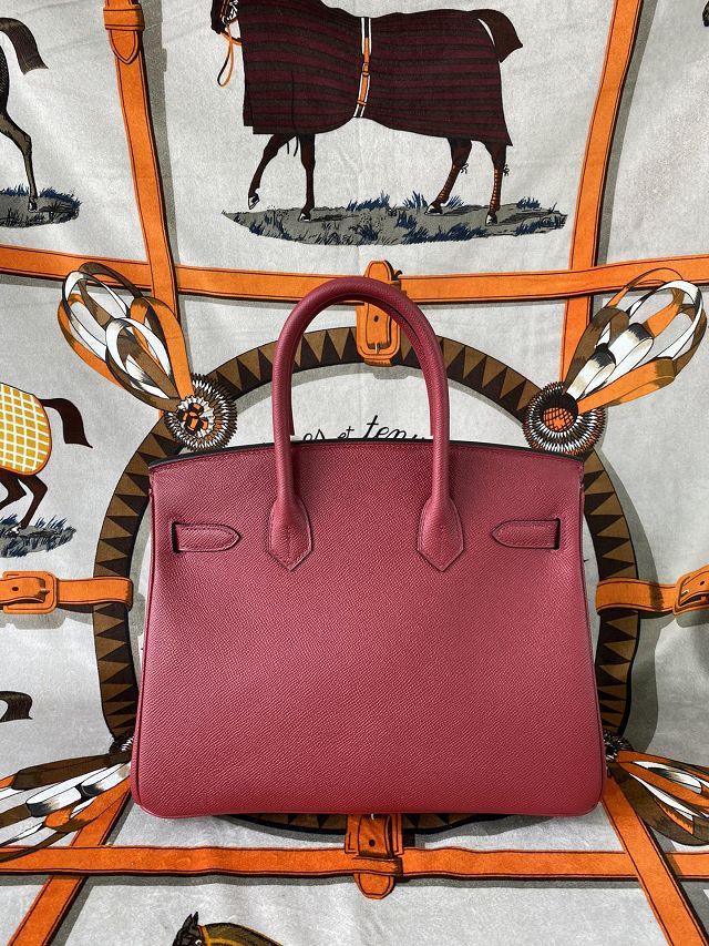 Hermes original epsom leather birkin 25 bag H25-3 rouge grenat