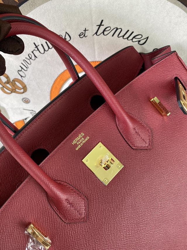Hermes original epsom leather birkin 25 bag H25-3 rouge grenat