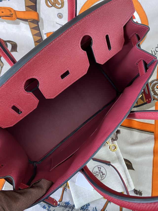 Hermes original epsom leather birkin 25 bag H25-3 rouge grenat