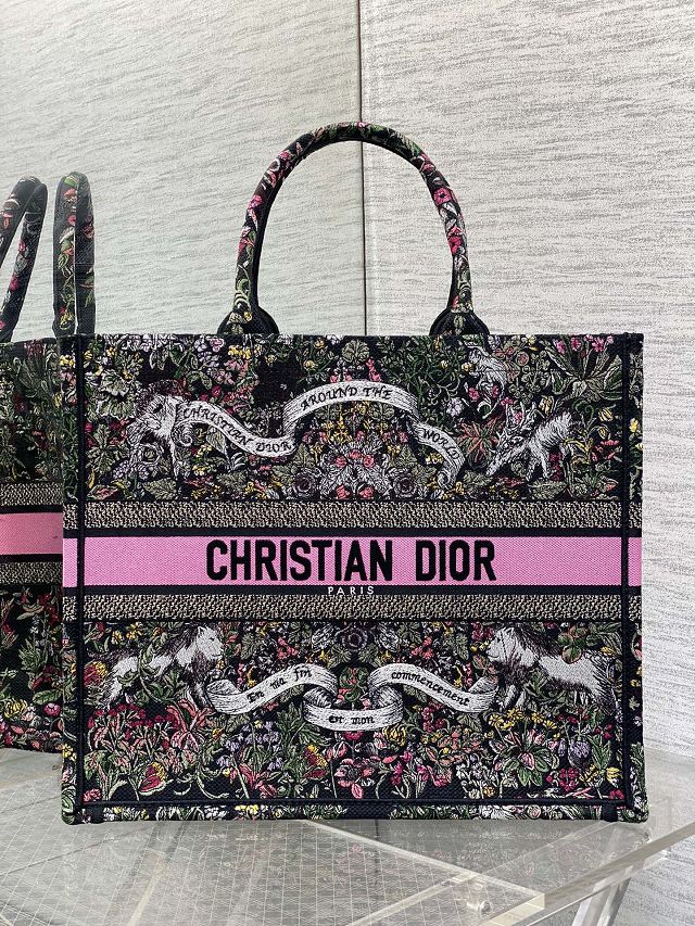 Dior original cotton large book tote bag M1286 black&pink