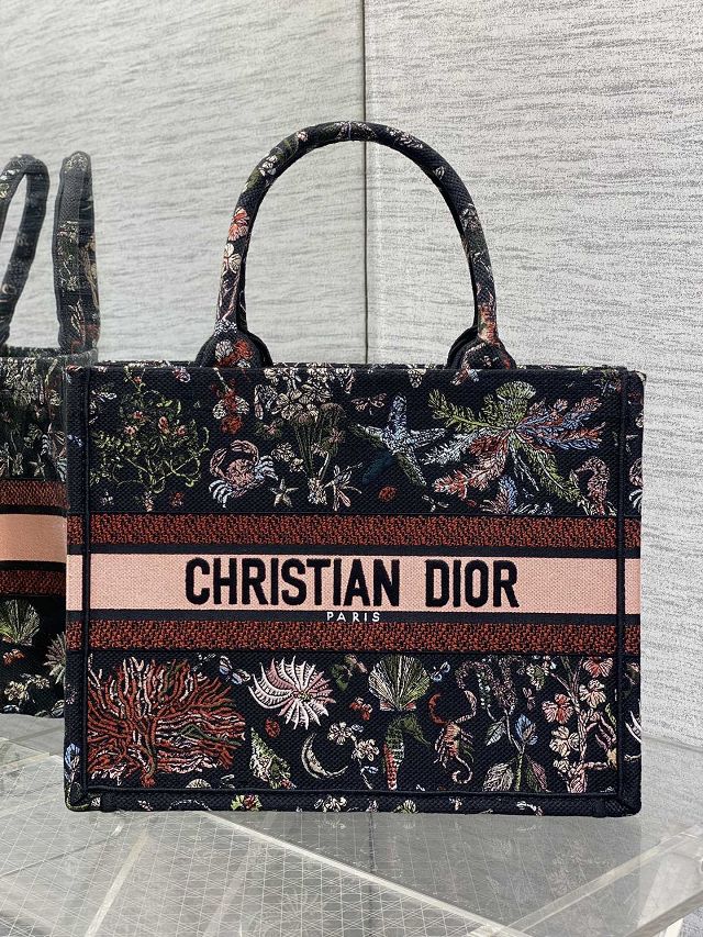 Dior original cotton medium book tote bag M1296 black&pink