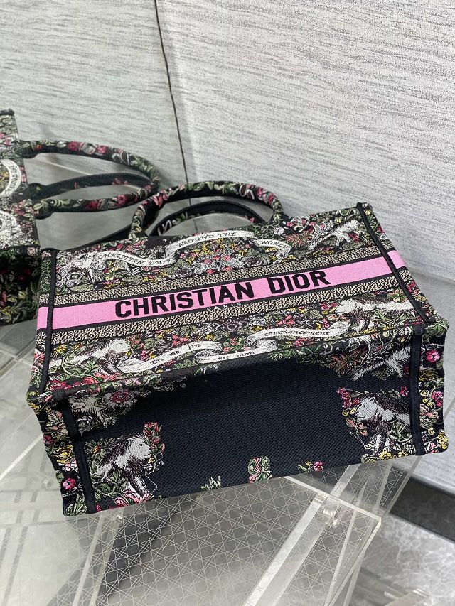 Dior original cotton medium book tote bag M1296 black&pink
