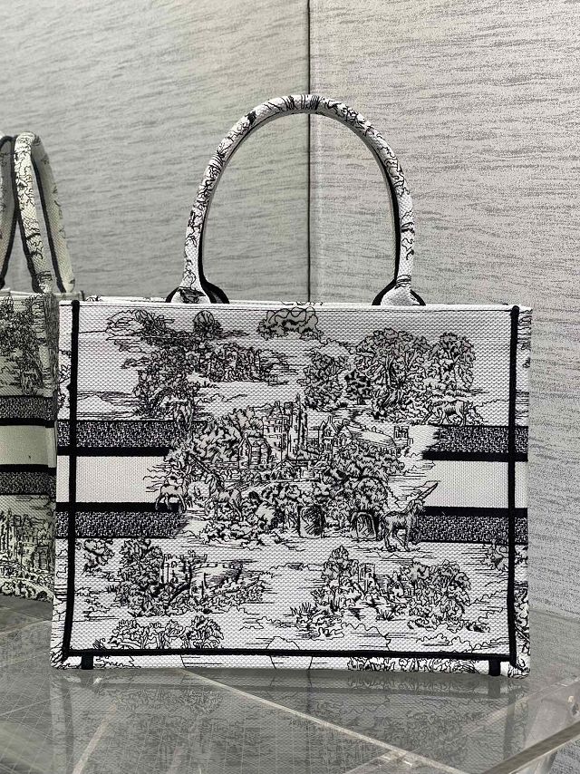 Dior original cotton medium book tote bag M1296 white&black
