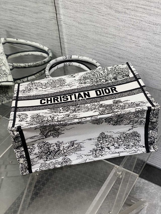 Dior original cotton medium book tote bag M1296 white&black