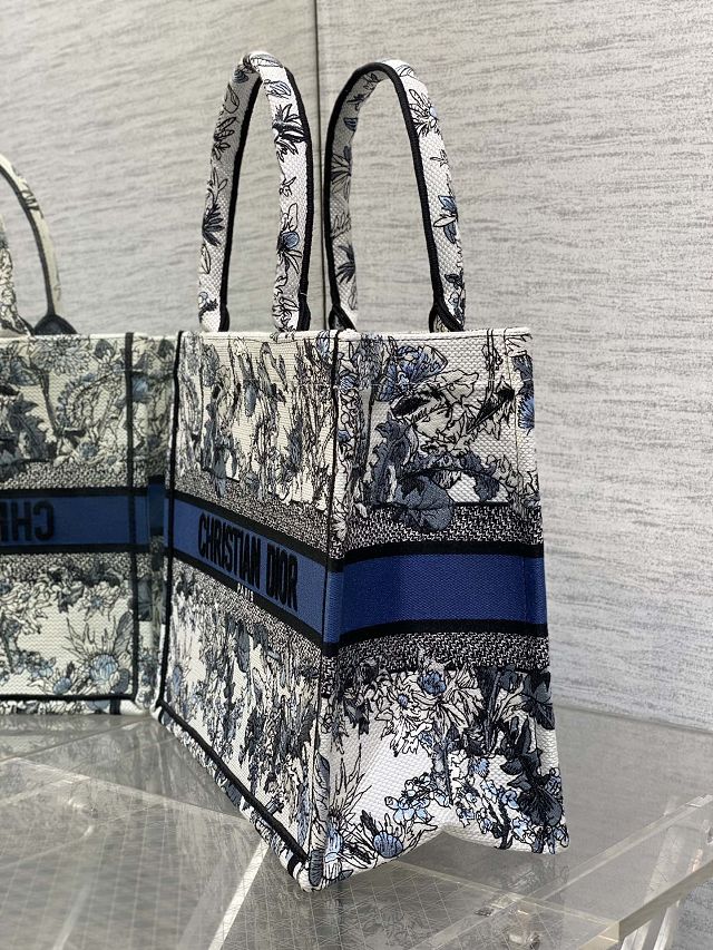 Dior original cotton medium book tote bag M1296 white&blue