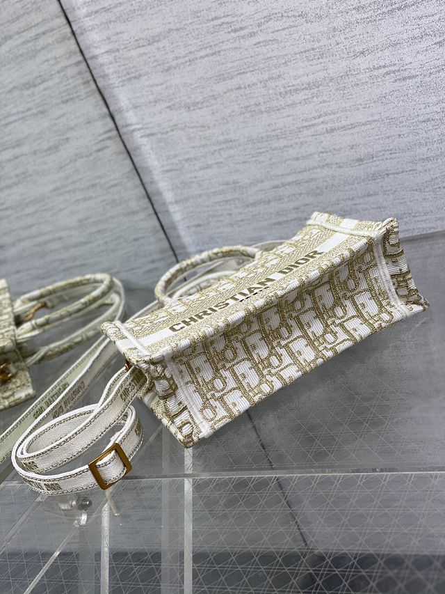 Dior original cotton mini book tote S5573 white&gold