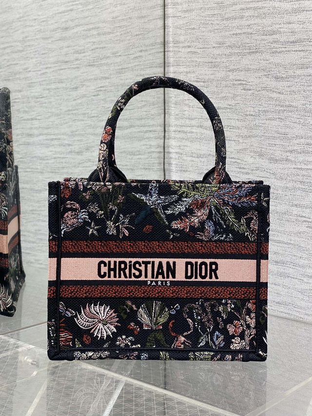 Dior original cotton small book tote bag M1265 black&pink